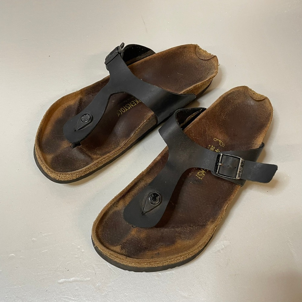 Birkenstock Gizeh Black Leather Thong Sandals Mens Size 44 Made in Germany